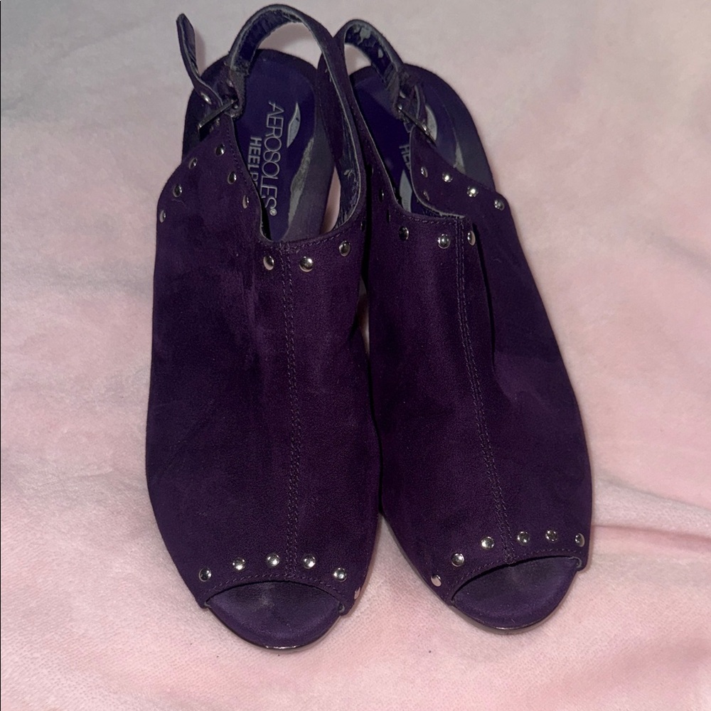 AEROSOLES Purple Suede Peep-Toe Slingback Heels